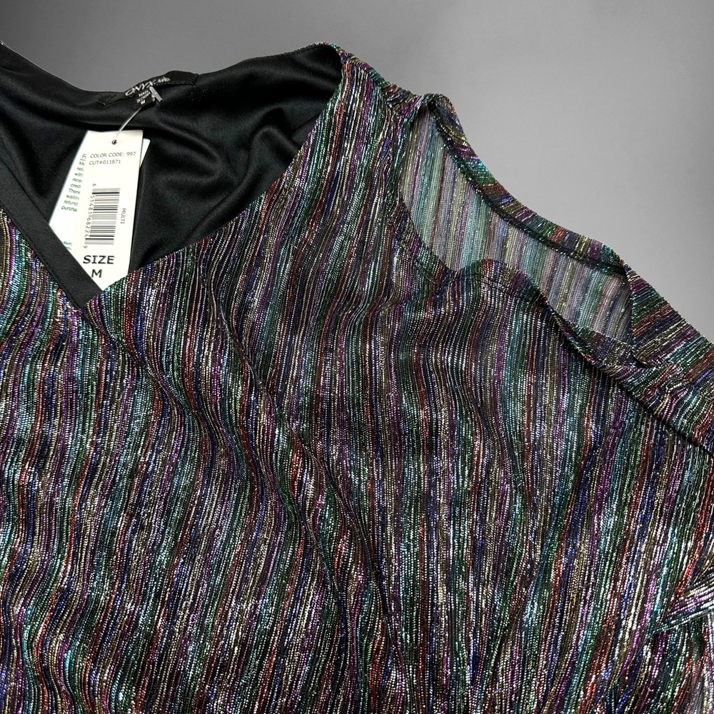 Onyx Nite metallic multi colored Sparkle Blouse Cold Shoulder Style - Picture 8 of 14